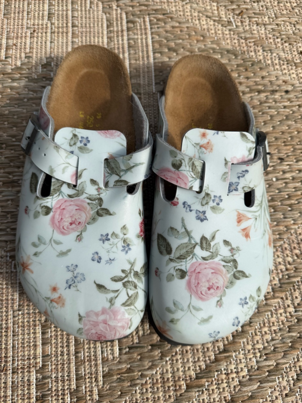 Papillio White Floral Slip-On Clogs with Pink Rose Print